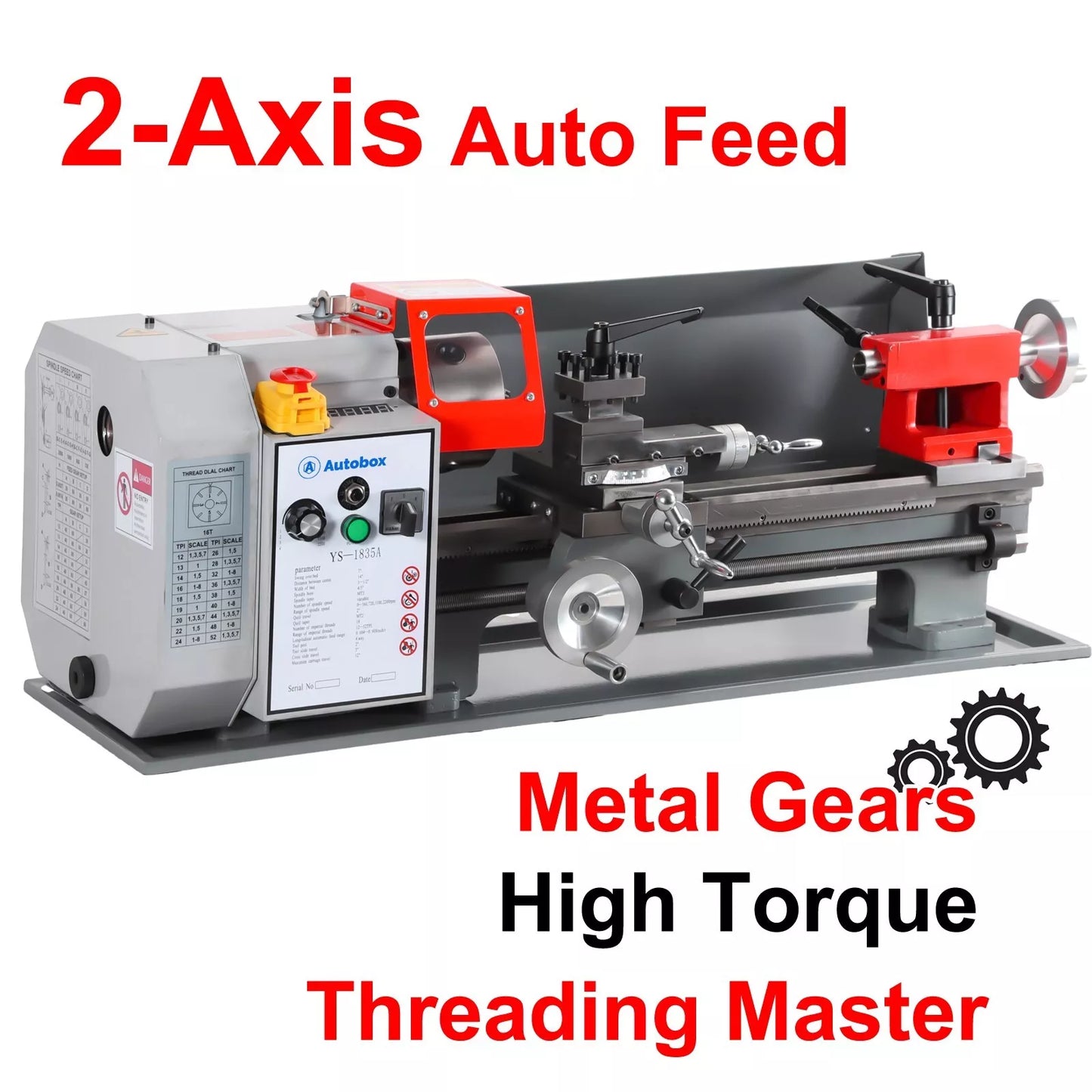 Autobox 2 Axis Auto feed 7"x14" Metal Gear Mini Lathe High Torque Variable Speed