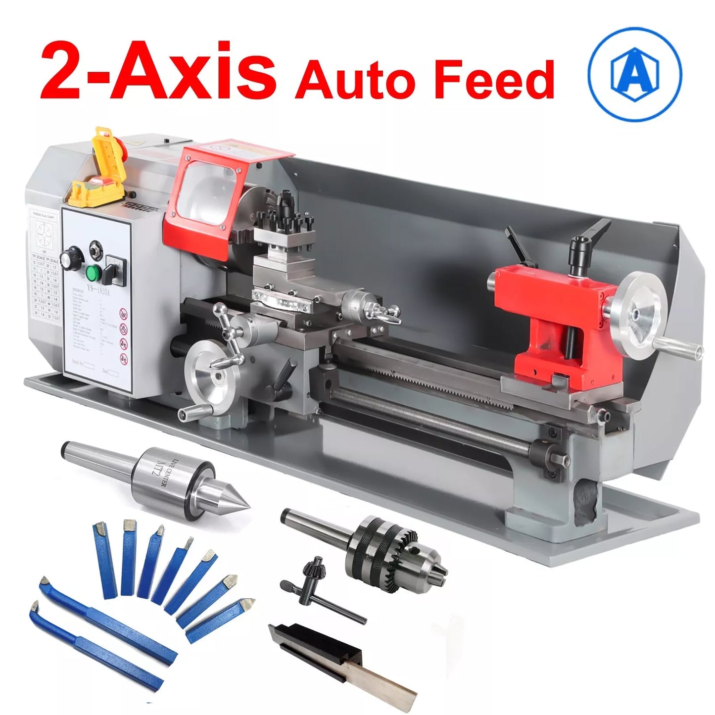 2 Axis Auto feed 8"x16" Mini Lathe High Torque Variable Speed + Start Package