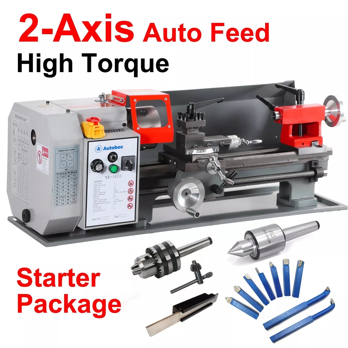 2 Axis Auto feed 7"x14" Mini Lathe High Torque + Steel Stand + Start Package